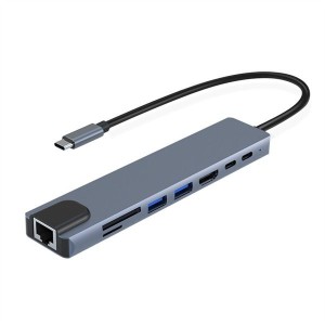 Adaptateur de lecteur de carte SD/TF 8 en 1 USB C Type-C vers PD HDTV 4K RJ45 USB C 3.0/3.1