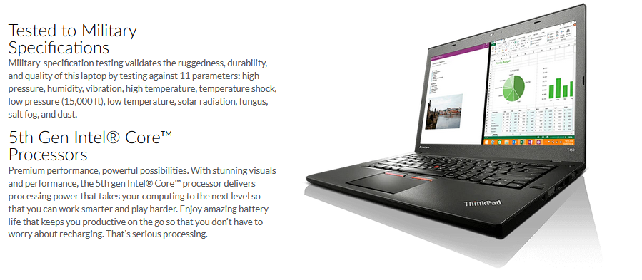 Laptop ThinkPad T450 i5 5ème gén Ultrabook mobile workstations