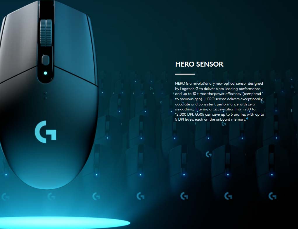 Souris Logitech G305 LIGHTSPEED Wireless Gaming Mouse, Hero 12K Sensor