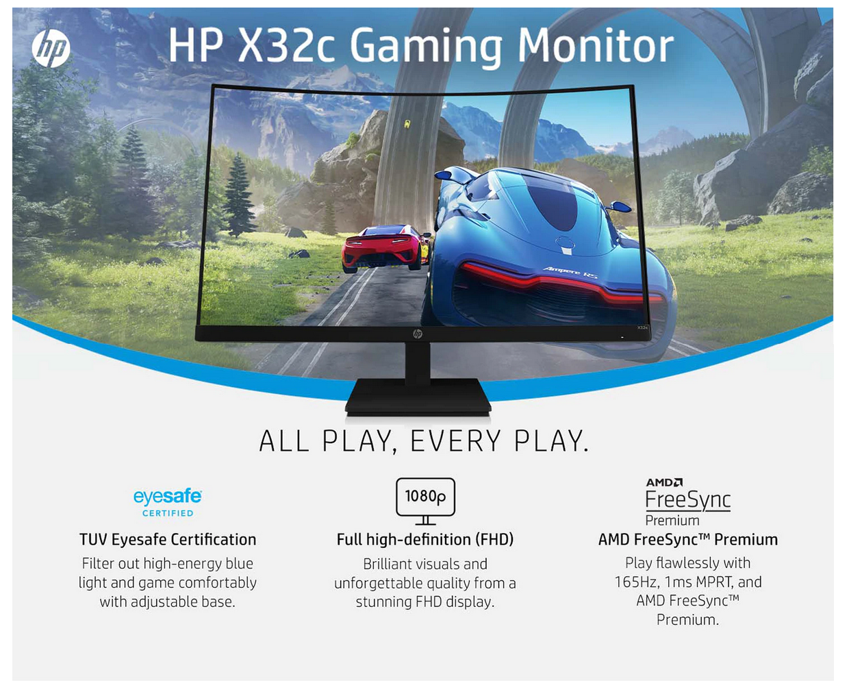 Écran HP X32c FHD 1ms MPRT Gaming Monitor